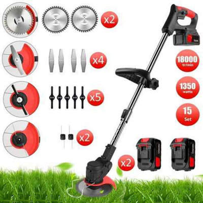  - 24V Cordless Grass Trimmer And Weed Cutter With Wheels And 2 Batteries
