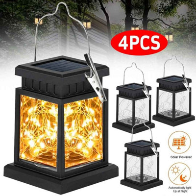 4 Pack Solar Powered Led Hanging Lantern Lights For Outdoor Garden Waterproof from B&Q