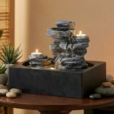 High Rock Led Tabletop Water Fountain Cascading Water Feature from B&Q