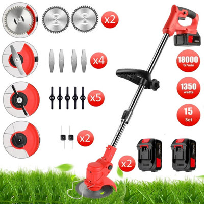  - 24V Powerful Cordless Grass Trimmer & Weed Cutter Kit With 2 Batteries  Red