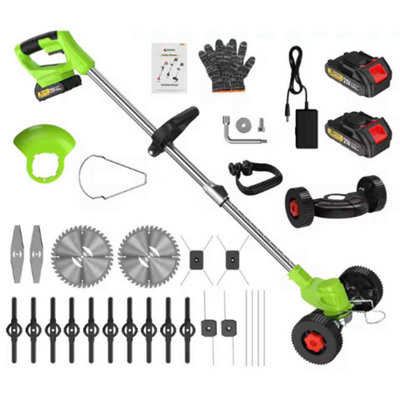 2 Batteries 21V Cordless Grass Trimmer With WheelsHandheld Lawn Mower For Garden And Yard Pruning from B&Q