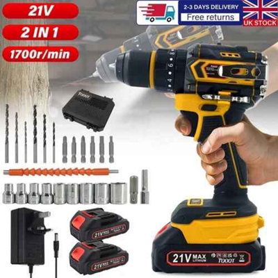  - 21V Cordless Brushless Impact Drill Driver Kit With 2 Batteries