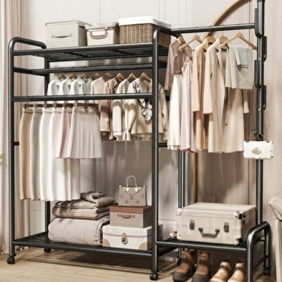  - Heavy Duty Clothes Rail With Shelves And Shoe Rack 120 Kg Load Capacity