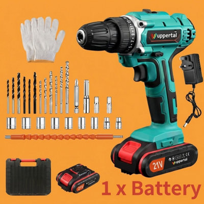  - 21V Cordless Combi Drill Electric Hammer Driver Screwdriver With Battery