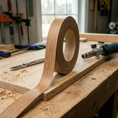  - 22 mm Pre Glued Iron On Edging Tape Melamine Veneer Oak Wood Effect