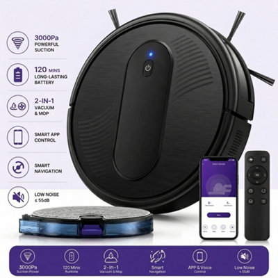 B&Q Smart Robot Vacuum Cleaner With 3000Pa Suction, App Control & Mop Function