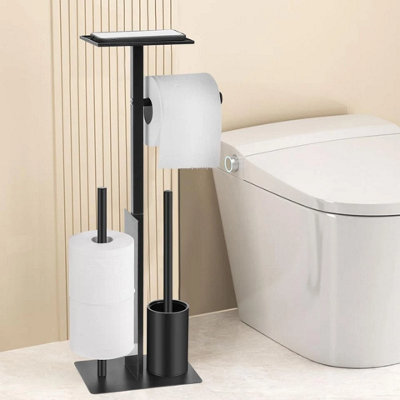  - Free Standing Stainless Steel Toilet Paper Holder With Toilet Brush Bathroom Storage Stand