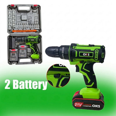  - 21V Cordless Combi Drill Driver Set With 2 Batteries Electric Screwdriver Kit