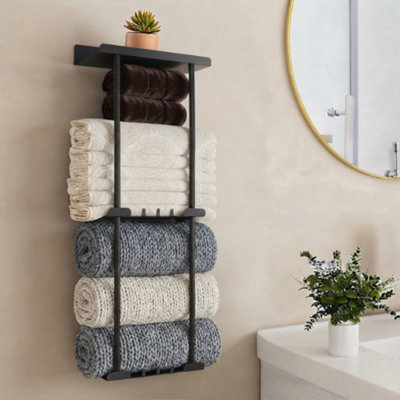  - Wall Mounted Self-Adhesive Adjustable Towel Rack For Bathroom Storage