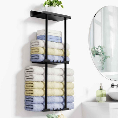  - Black Towel Rack Self Adhesive Bathroom Organizer