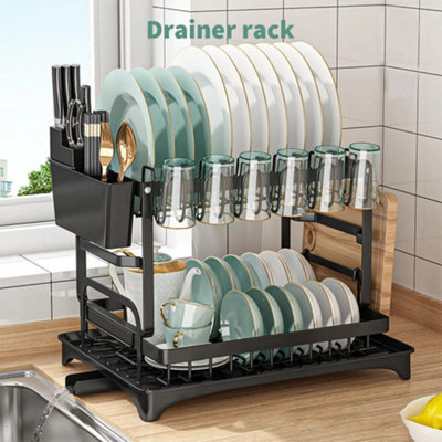  - 2 Tier Kitchen Sink Dish Drainer Rack With Drip Tray