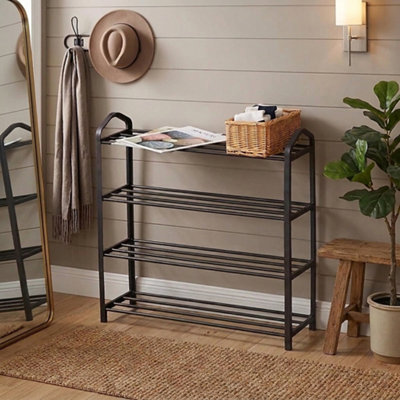 - 4 Tier Stackable Shoe Rack Metal Storage Organizer Fits 9 To 12 Pairs For Hallway