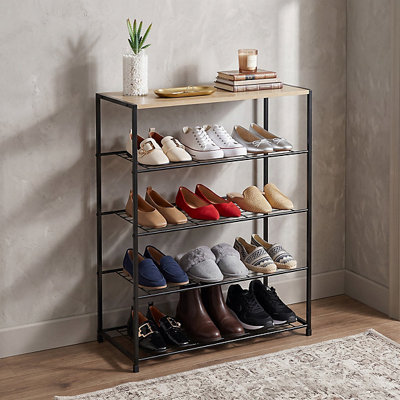  - 5 Tier Shoe Rack With Seat Metal Wood Storage Bench For Hallway Entryway