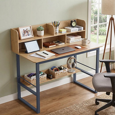  - 120Cm Wooden Computer Desk With Hutch Storage Shelf For Home Office