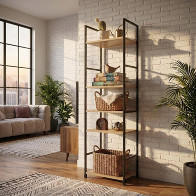  - 4 Tier Bookshelf Storage Unit For Office Living Room Bedroom Oak 29 X 23.5 X 112Cm