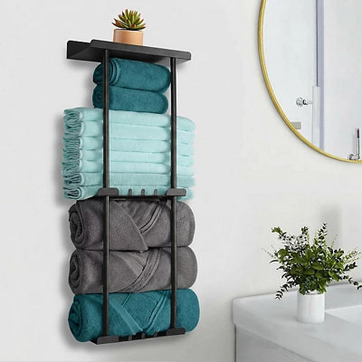  - Towel Rack Wall Mounted Self Adhesive Adjustable Bathroom Towel Holder Storage
