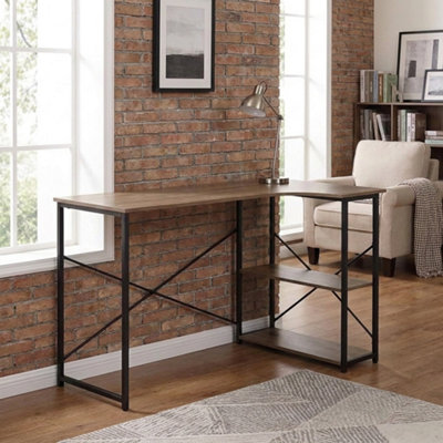 B&Q L Shaped Corner Computer Desk With Storage Oak 120X80 Cm