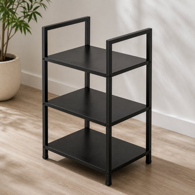  - 2 Tier Wooden Storage Rack With Bamboo FrameCompact Desktop Organizer For Kitchen And OfficeBlack Finish29.1 X 23.5 X 48 Cm