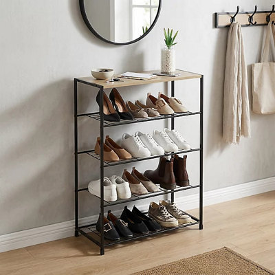  - 5 Tier Shoe Rack With Seat Metal Wood Shoe Storage Bench For Entryway Hallway Organizer 63 X 30 X 83 Cm