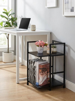  - 2 Tier Wooden Spice Rack With Bamboo Frame Black 29.1 X 23.5 X 48 Cm