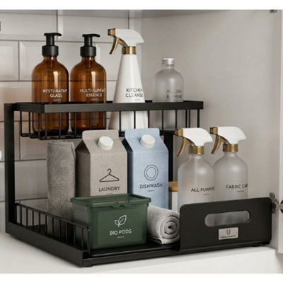  - 2 Tier Metal Under Sink Organiser With Sliding Drawer ,kitchen And Bathroom Storage