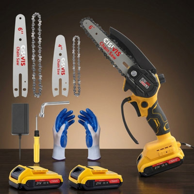  - 21V Cordless Mini Chainsaw With 2 Rechargeable Batteries Compact Garden Pruning Saw