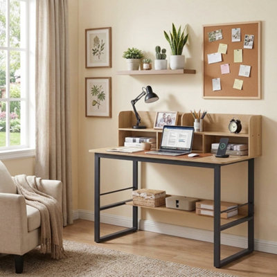  - Modern 120Cm Computer Desk With Storage Hutch & Bottom Shelf Wooden Home Office Study Table