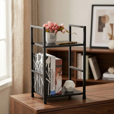  - Black Wooden Spice Rack With 2 Tier Storage Bamboo Frame Desktop Organiser For Kitchen And Office