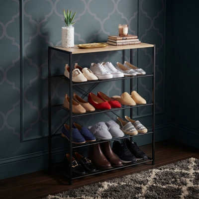  - 5 Tier Shoe Rack With Seat Metal Wood Shoe Storage Bench Space Saving Organiser For Hallway Entryway 63 X 30 X 83 Cm