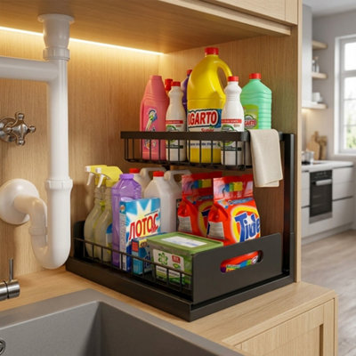  - Metal 2 Tier Under Sink Storage Organiser With Sliding Drawer