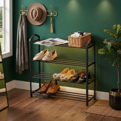  - 4 Tier Metal Shoe Rack Storage Organiser Stackable For 9 To 12 Pairs