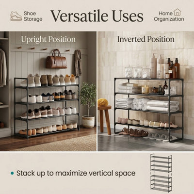  - 4 Tier Metal Shoe Rack Storage Organiser Stackable Holds 16 To 20 Pairs
