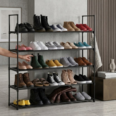  - 5 Tier Metal Shoe Rack Storage Organiser Stackable Holds 18 To 23 Pairs 100Cm