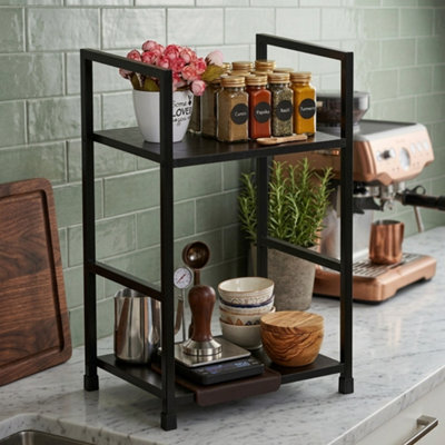  - Wooden 2 Tier Spice Rack Storage Organiser With Bamboo Frame 29.1 X 23.5 X 48Cm Black