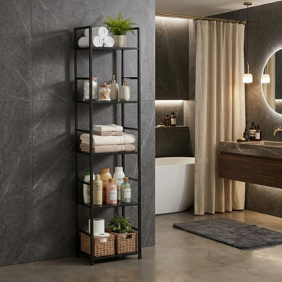  - 5 Tier Bookshelf Bookcase Shelving Unit 30 X 23.5 X 144Cm Rustic Black