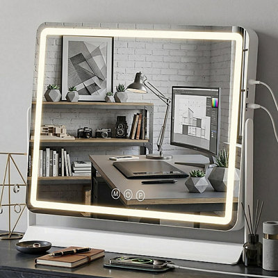  - Hollywood Style Led Makeup Mirror 60Cm X 53Cm Dimmable Lights Touch Control 3 Light Modes 360 Rotation