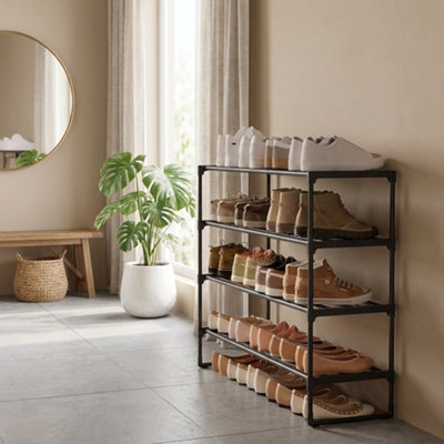  - 4  Tier Stackable Shoe Rack Storage Organizer Metal Shelf Holds 16  To 20 Pairs For Hallway