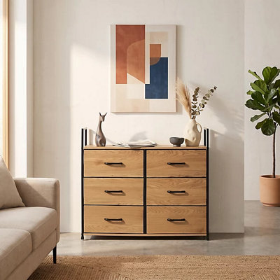  - Chest Of Drawers 6 Drawer Fabric Dresser With Wood Top Large Storage