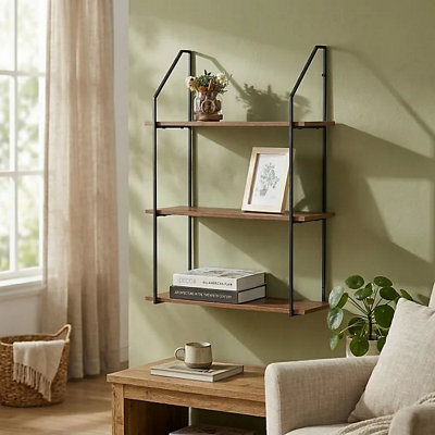  - Wall Mounted 3 Tier Floating Shelf Oak 60 X 20 X 80Cm