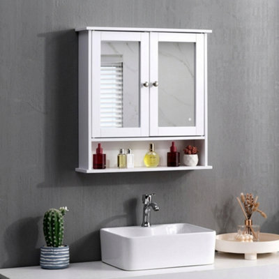  - Bathroom Wall Cabinet With Mirror White Wooden Storage Cupboard Shelves