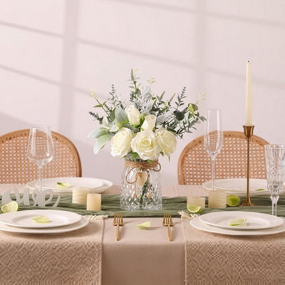  - Faux Flowers With Vase Artificial White Rose Flowers In Vase Fake Eucalyptus Pla