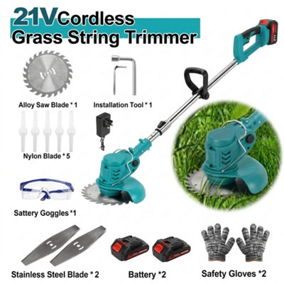  - 21V Cordless Grass Trimmer With 2 Batteries Electric Garden Strimmer Weed Cutter
