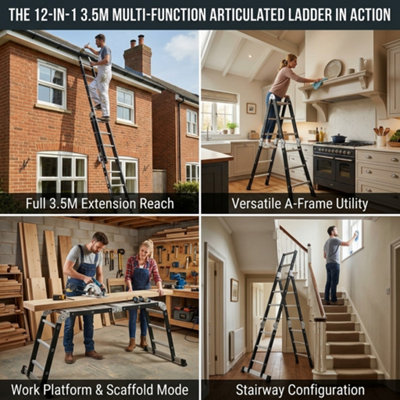  - 3.5M 12-In-1 Aluminium Combination Ladder Foldable Multi-Purpose Step Ladder
