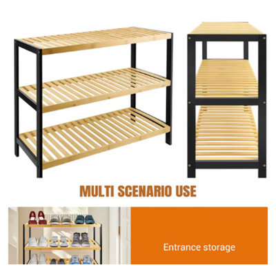  - 3 Tier Bamboo Shoe Rack Space Saving Wooden Storage Shelf