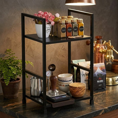  - Wooden 2 Tier Spice Rack Desktop Storage Organiser Black 29.1 X 23.5 X 48 Cm