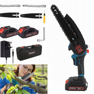  - 21V Electric Mini Chainsaw  Cordless Wood Cutter With Dual Batteries