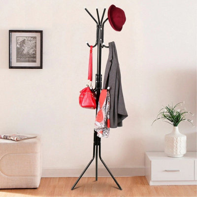  - Metal Coat Stand Freestanding Clothes Rack With Coat Hat And Umbrella Hooks