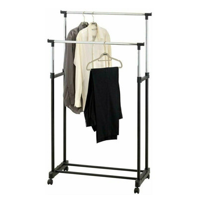  - Double Clothes Rail Garment Rack Adjustable Clothing Stand With Shelf