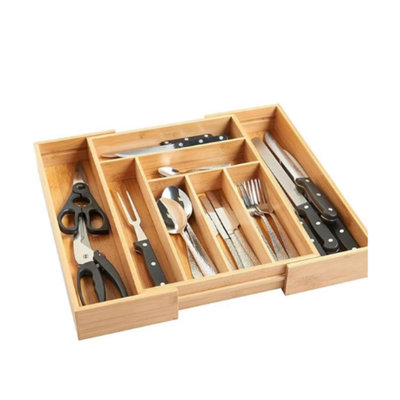  - Bamboo Cutlery Tray Drawer Organiser With 8 Compartments Kitchen Storage