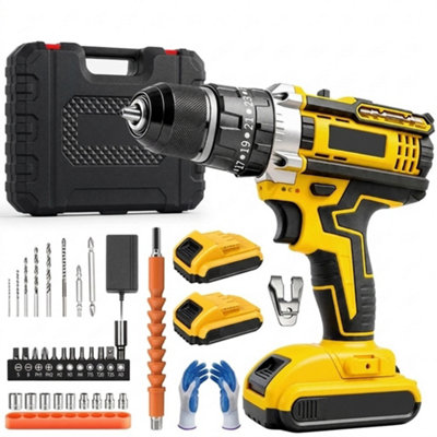  - 21V Cordless Combi Drill & Electric Screwdriver Set With 2 Batteries